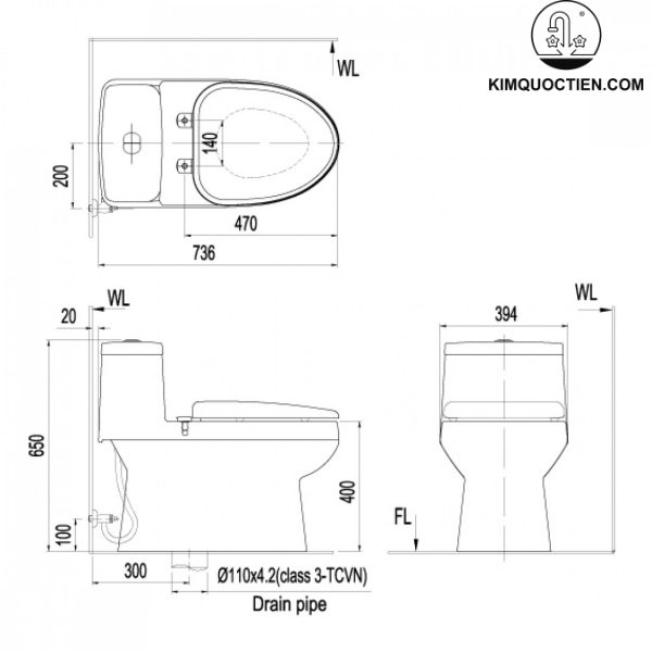 Bản Vẽ Bệt INAX 1 Khối AC-939VN