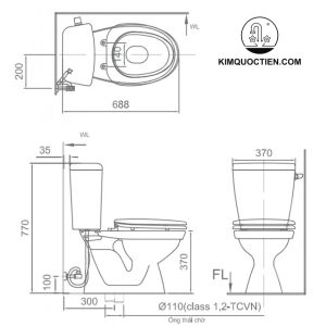 Bản vẽ kỹ thuật bồn cầu INAX 117VA