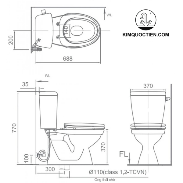 Bản vẽ kỹ thuật bồn cầu INAX 117VA