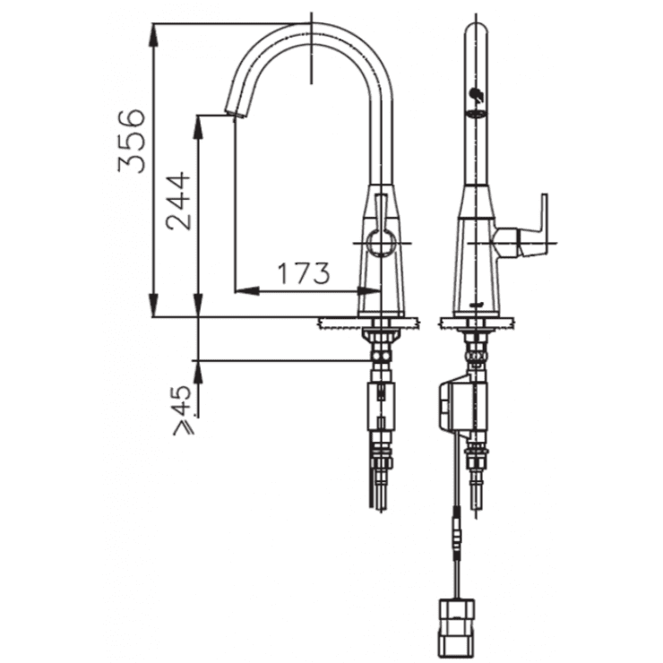 bản vẽ Vòi bếp COTTO CT4911A(DC) Nóng Lạnh Tự Động