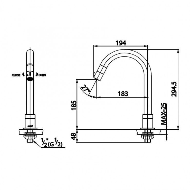 bản vẽ kĩ thuật Vòi bếp COTTO CT1063 Lạnh
