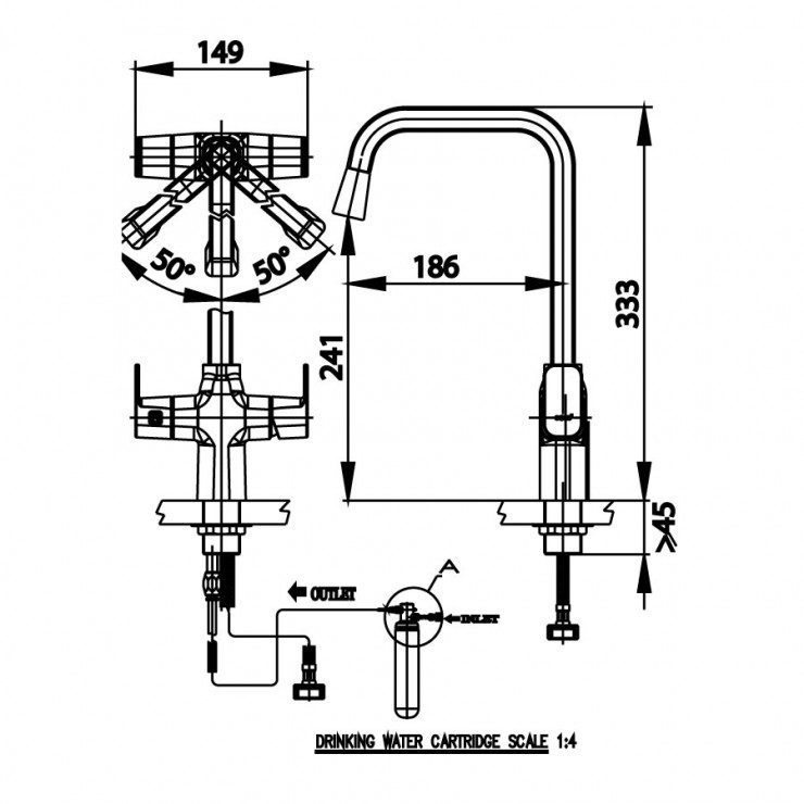 bản vẽ Vòi bếp COTTO CT1109A Lạnh