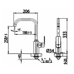 bản vẽ Vòi bếp COTTO CT1136A Lạnh