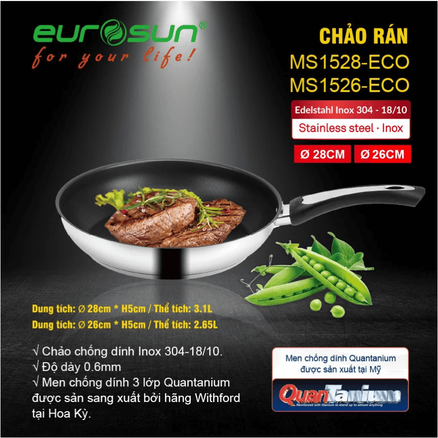 Chảo Chống Dính EUROSUN MS1526-ECO Inox 304 26cm