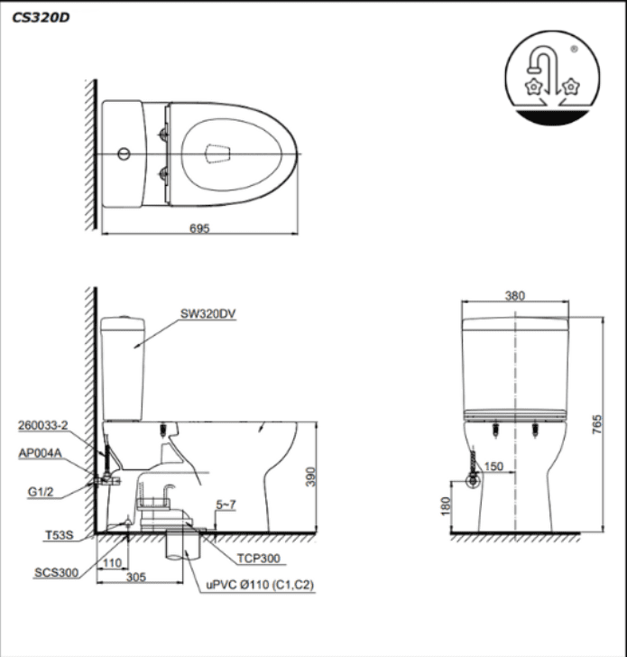 Bồn cầu thông minh TOTO CS320DRW16