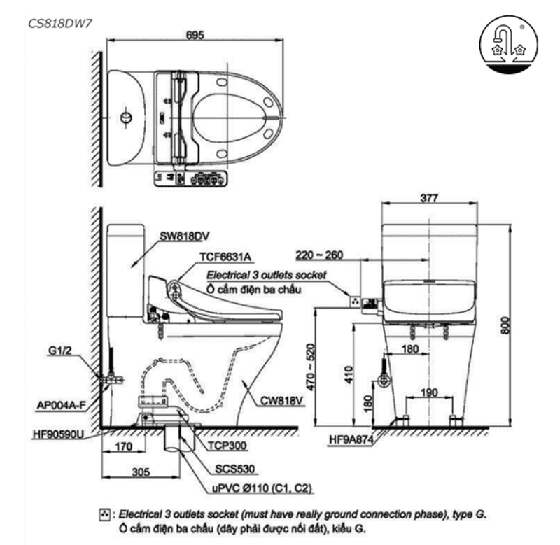 bồn cầu TOTO CS818DW7