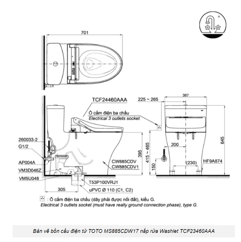 Bồn cầu thông minh TOTO MS885CDW17