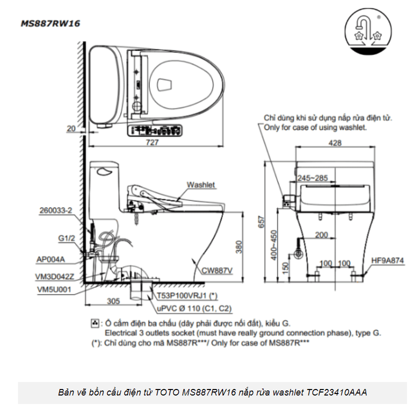 Bồn cầu thông minh TOTO MS887RW16