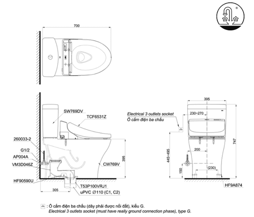 bồn cầu TOTO CS769DRW6