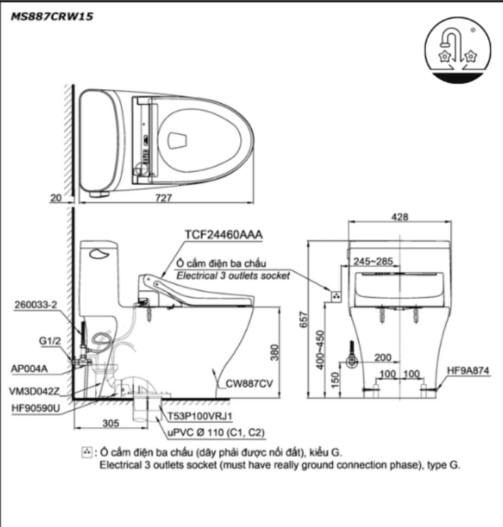 Bồn Cầu Điện Tử TOTO MS887CRW15#XW
