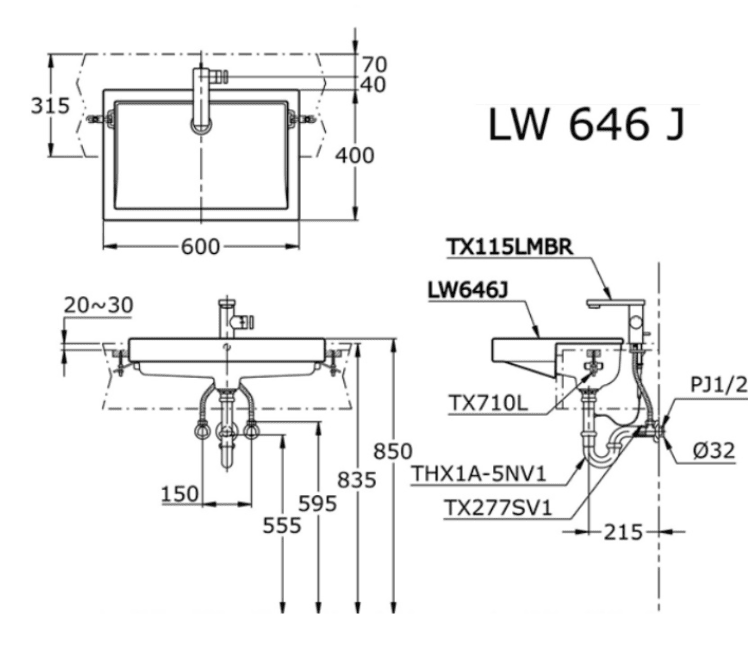 Chậu Rửa Mặt Lavabo TOTO LW646JW/F