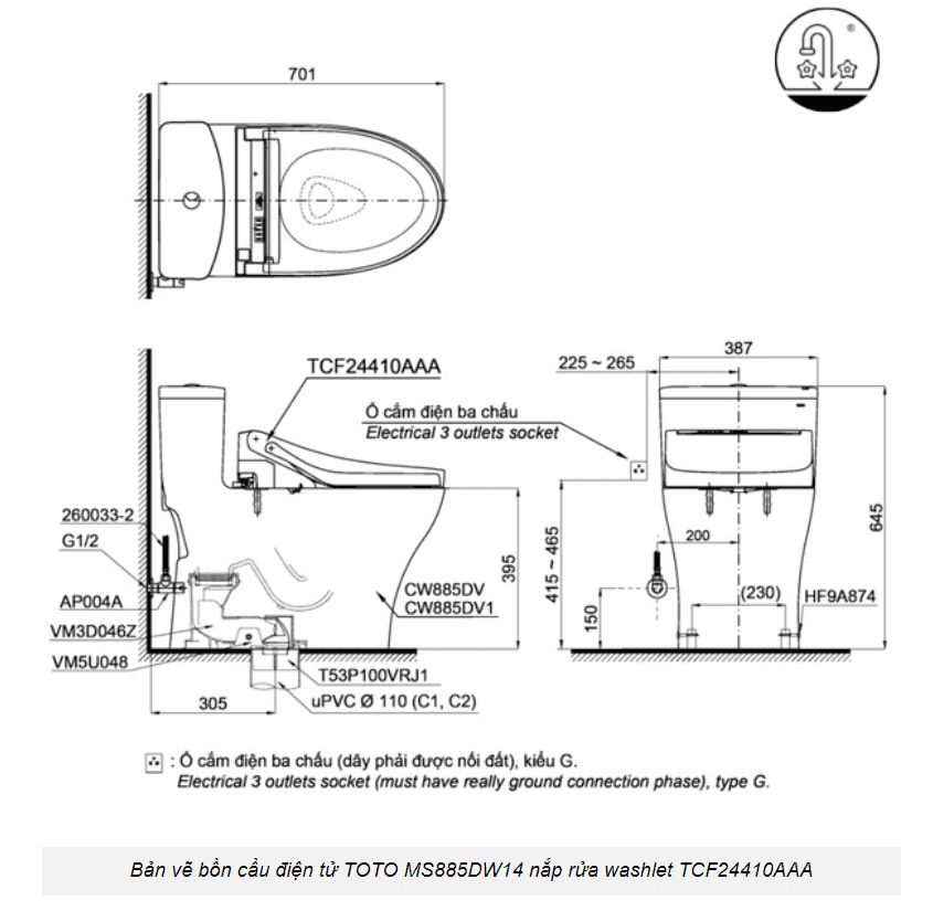 Bồn cầu điện tử TOTO MS885DW14
