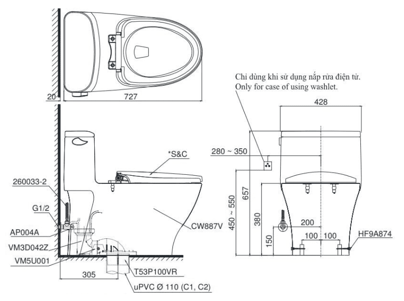 Bồn cầu TOTO MS887W6