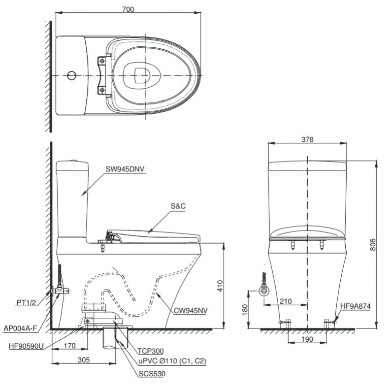 Bồn cầu Toto CS945DNW7