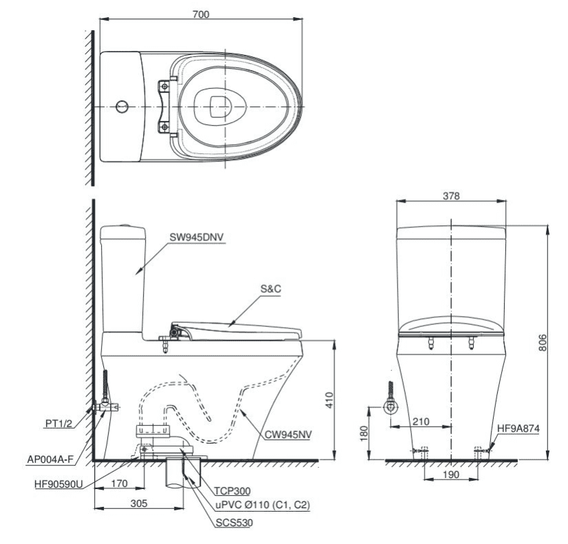 Bồn cầu Toto CS945DNW6