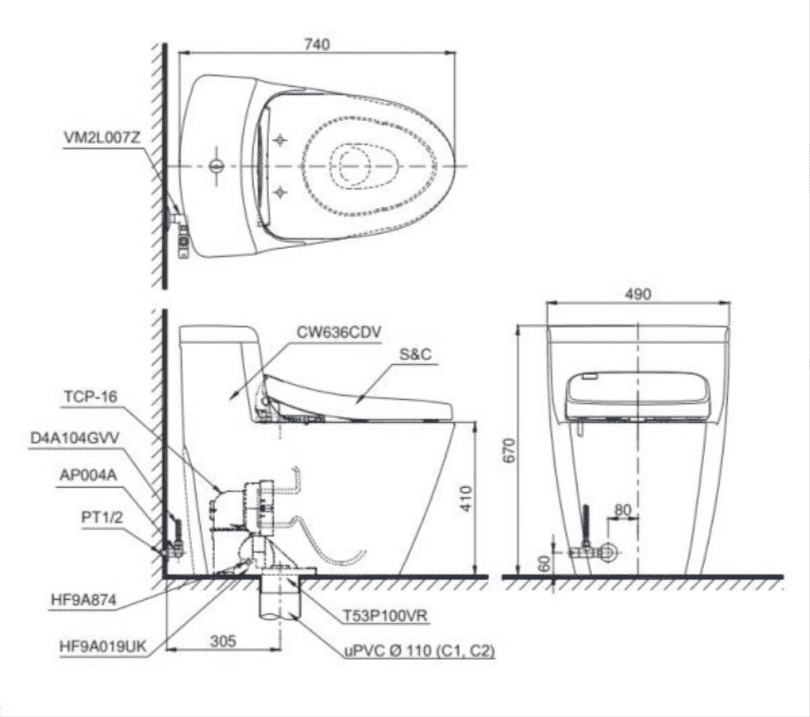 bồn cầu Toto 2 khối CS769DW7