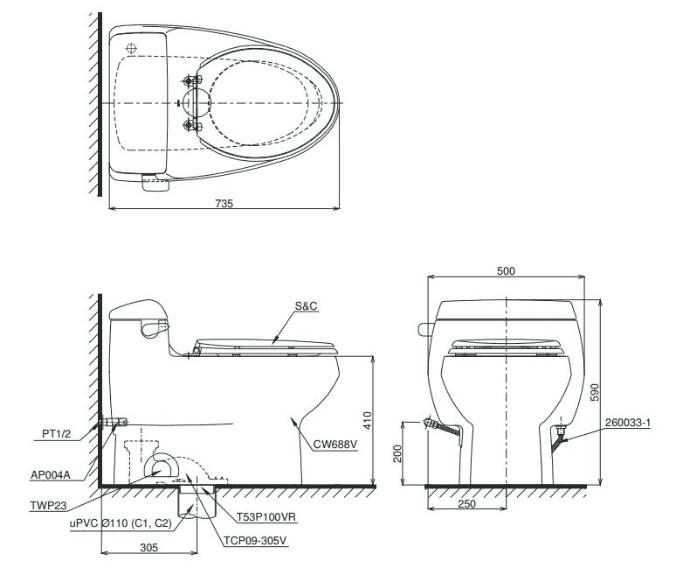 Bồn cầu Toto MS688W7