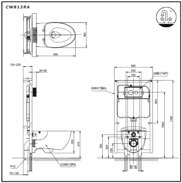 Bản vẽ Bồn Cầu TOTO CW812RA#W/TCF24410AAA#NW1 Treo Tường