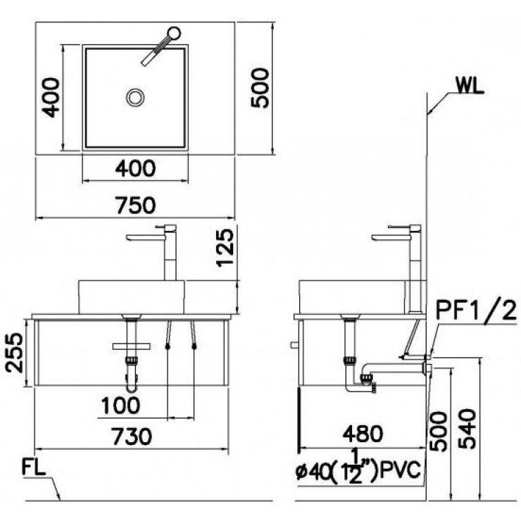 Lavabo CAESAR LF5252 Đặt Bàn Vuông