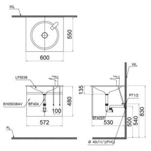 Lavabo CAESAR LF5038 Dương Bàn