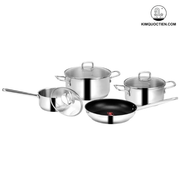 Bộ nồi Eurosun MC1603-Titanium Inox 304 7 món được cấu tạo từ inox 304 và nhôm chuyên dụng, truyền nhiệt hiệu quả trên nhiều loại bếp