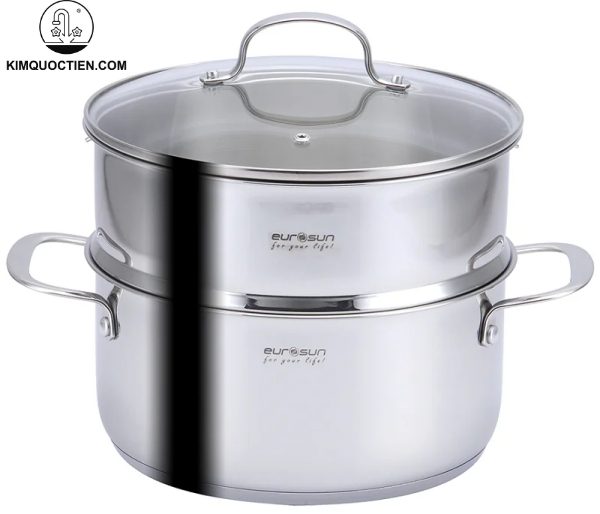 Quai nồi và tay cầm được làm từ inox cao cấp, thiết kế cách nhiệt giúp thao tác an toàn hơn