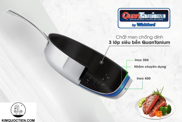 Chảo chống dính Quantanium 3 lớp siêu bền của Whitford (Mỹ), không chứa PFOA và APEO, an toàn cho sức khỏe