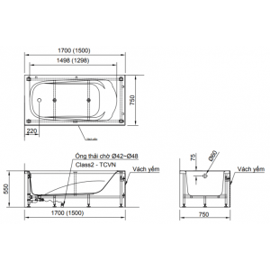Bồn Tắm INAX FBV-1502SR Chân Yếm Phải 1.5M