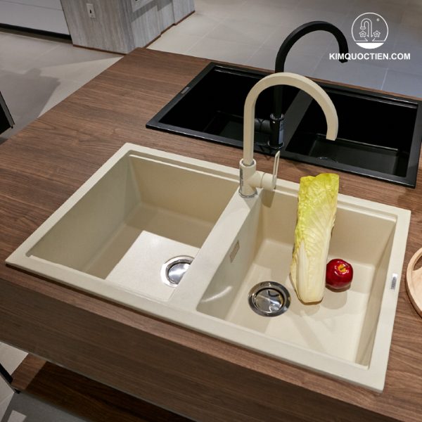 Chậu rửa chén đá MALLOCA BIANCO K-45062 màu kem, với bề mặt phủ Nano bạc diệt khuẩn, chất liệu đá Granite bền bỉ, thiết kế lòng chậu sâu và thoát nước hiệu quả.