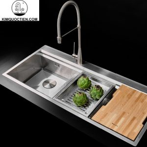 chậu rửa chén MALLOCA SLIDE MS 1162R inox 304 có rổ inox và thớt gỗ tiện lợi