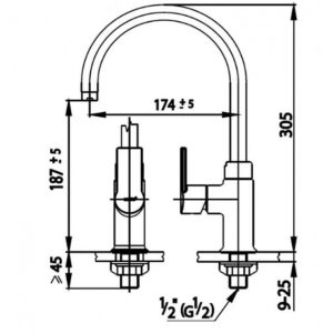 Bản vẽ Vòi bếp COTTO CT1117A(HM) Lạnh