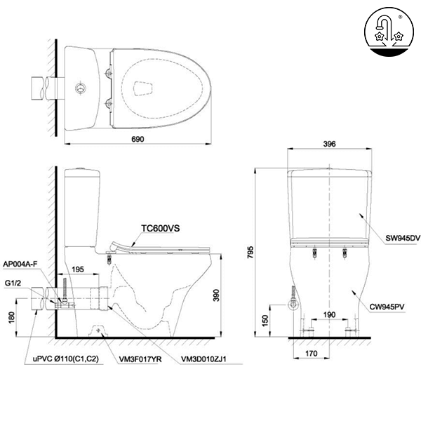 bồn cầu TOTO CS945PDT8