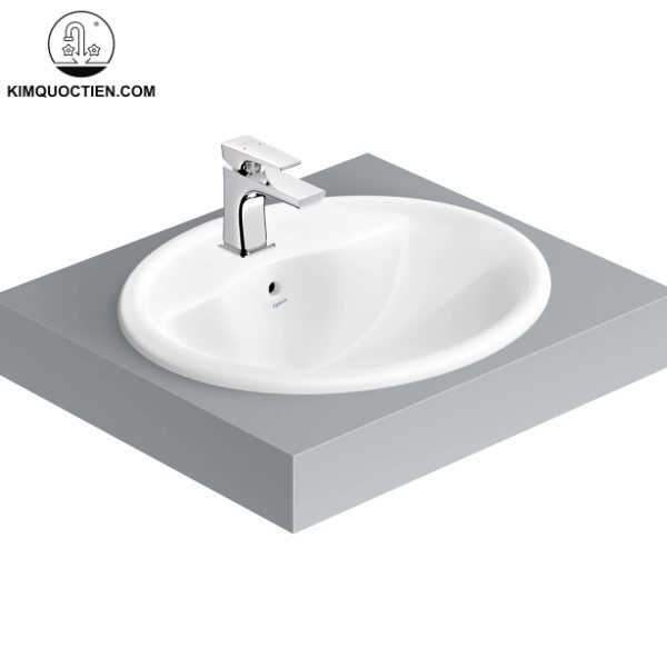 Lavabo VIGLACERA CD1 âm bàn dương vành có thiết kế dáng tròn đặt trên bàn đá nổi bật