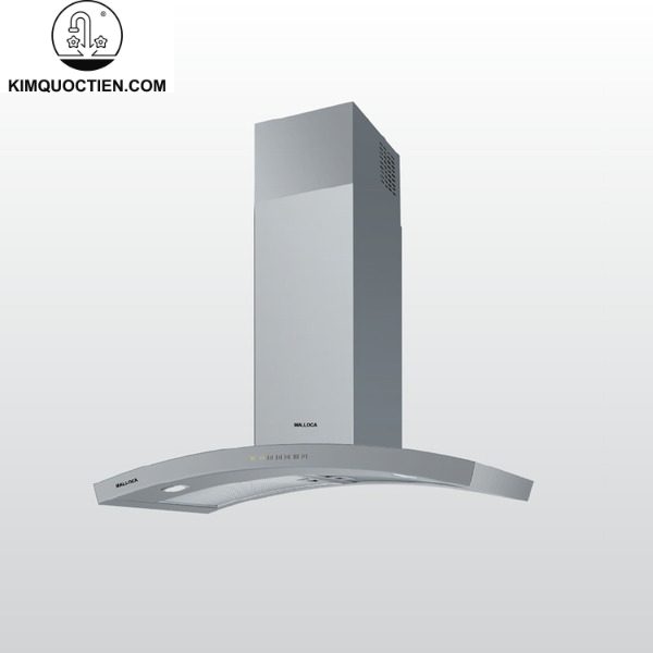 Thiết kế kính vát sang trọng của máy hút mùi MALLOCA K90S áp tường làm nổi bật không gian bếp