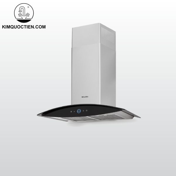 Máy hút mùi MALLOCA MC 7018HS áp tường được thiết kế hình cong đẹp mắt kết hợp bề mặt kính đen sang trọng