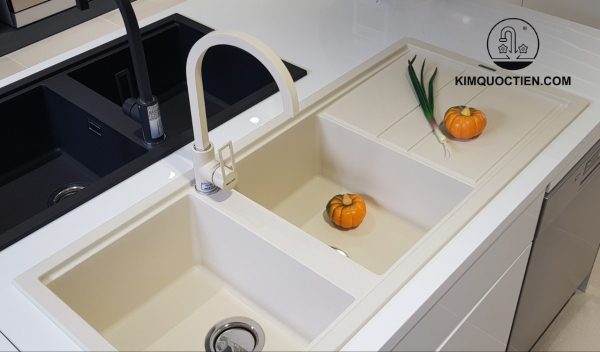 Vòi Chậu Rửa Chén MALLOCA MF-062 Nóng Lạnh Màu Kem