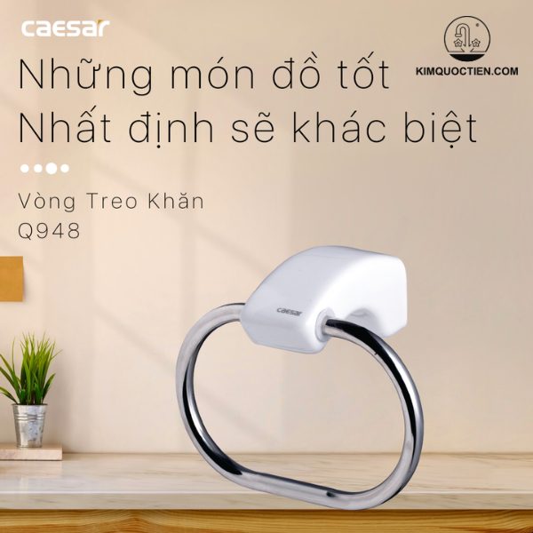 Vòng treo khăn Caesar Q948 tiện ích phòng tắm, inox không gỉ kết hợp sứ sang trọng.