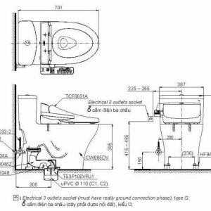 Bản vẽ 2D của bệ vệ sinh một khối MS885DW7