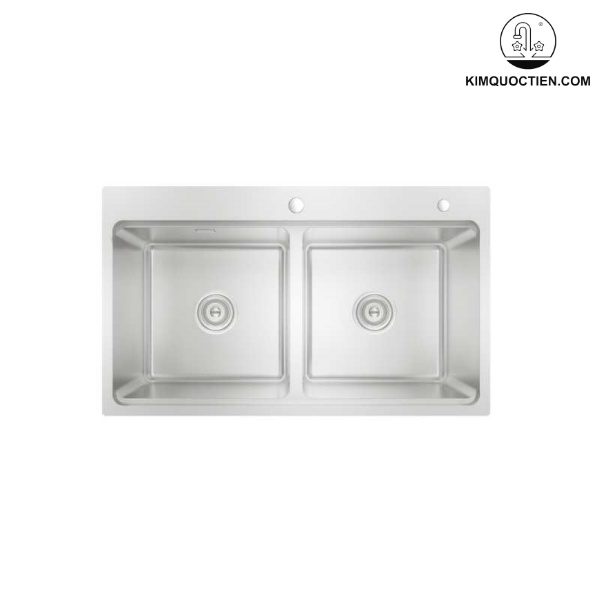 Chậu rửa chén 2 hộc cơ bản được sản xuất từ inox 304 sáng bóng, đảm bảo an toàn trong quá trình sử dụng
