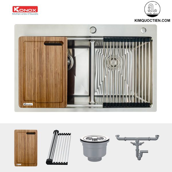 Mẫu chậu rửa chén KN8850TD tích hợp nhiều phụ kiện tiện ích tối ưu hóa diện tích làm bếp