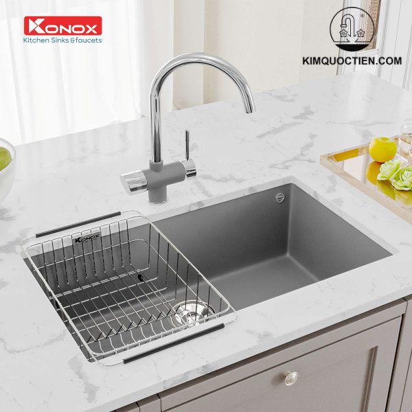 Sản xuất từ vật liệu Granite cao cấp mang lại vẻ đẹp sang trọng, hiện đại của chậu rửa chén