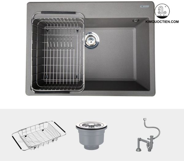 Chậu rửa chén KONOX Ruvita 680 Grey Đá Granite 1 hộc 680mm