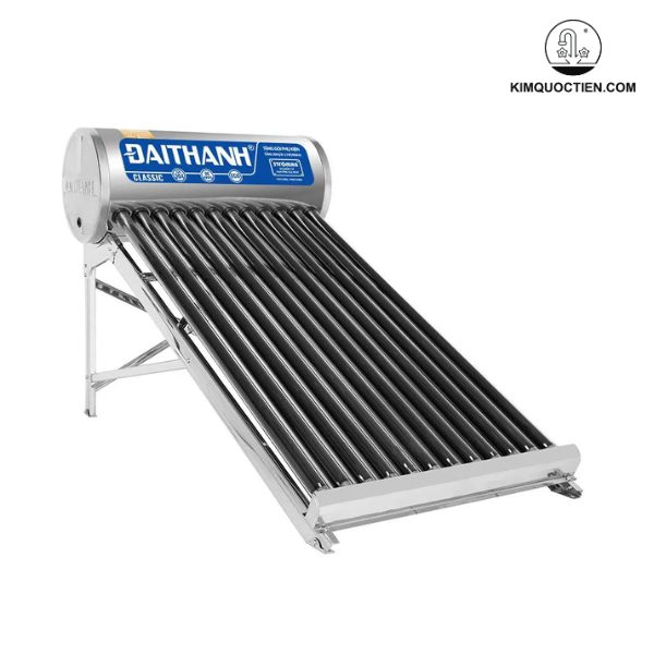 Máy năng lượng mặt trời ĐẠI THÀNH 130 lít Classic 58-12 với ống chân không 5 lớp tiên tiến, ruột và vỏ inox 304 cao cấp, mang đến nguồn nước nóng sạch, bền bỉ và hiệu quả.