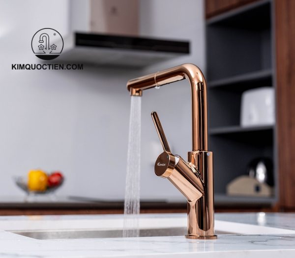 Vòi Rửa Chén KONOX Artan Rose Gold Dây Rút chính hãng, chịu nhiệt tốt