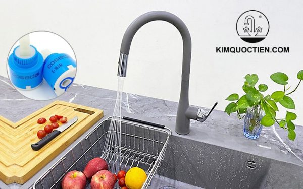 Vòi Rửa Chén KONOX Curva Grey Dây Rút Màu Xám chính hãng, độ bền tốt