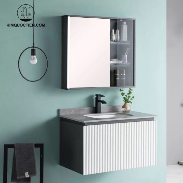 Bộ tủ chậu và gương MOWOEN MW6808S-60 có mặt đá và chậu âm bàn