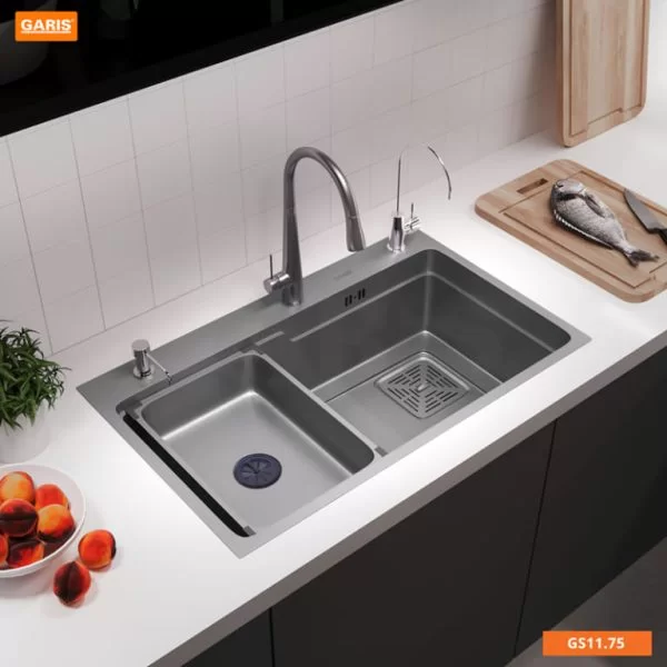 Chậu Rửa Chén GARIS GS11.75 Inox 1 Hộc To Tích Hợp Hộc Phụ Rời Màu Ghi Xám