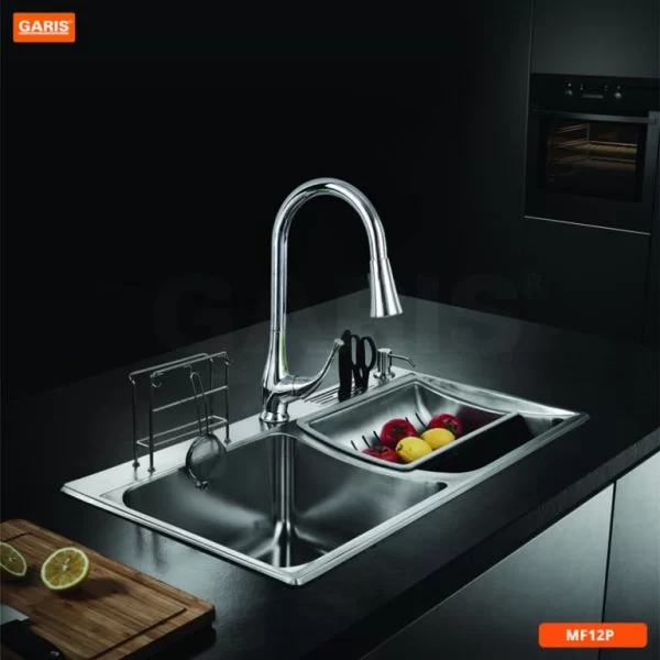 Vòi Rửa Chén GARIS MF12P Dây Rút Nóng Lạnh Đồng Mạ Chrome Bóng
