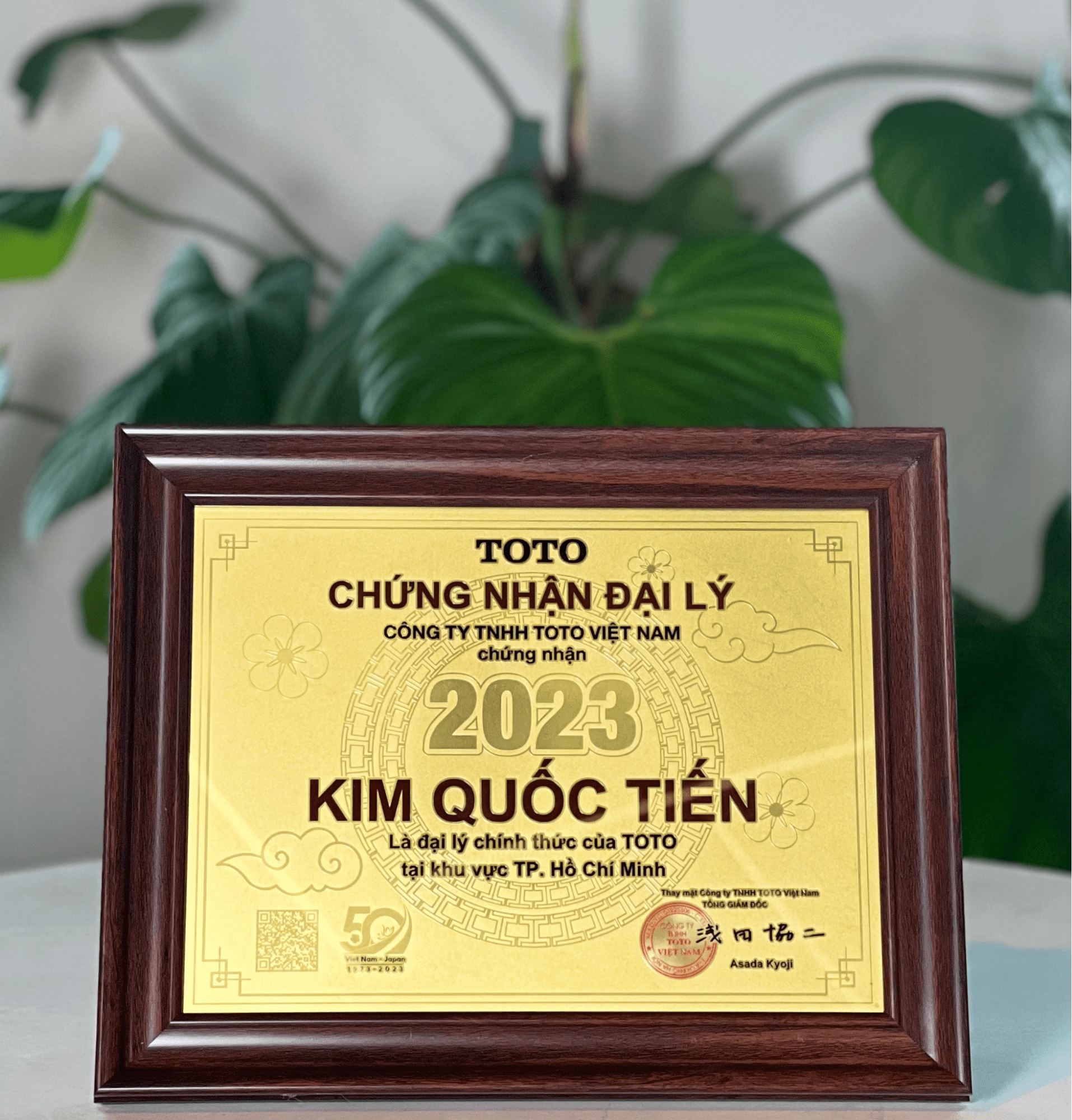Chứng nhận Kim Quốc Tiến là đại lý chính thức của TOTO