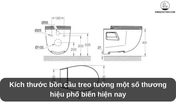 Kích thước bồn cầu treo tường một số thương hiệu phổ biến hiện nay